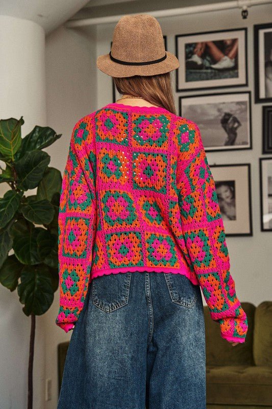 Bohemian Crochet Patchwork Pullover Sweater Top-Slay Eclectic