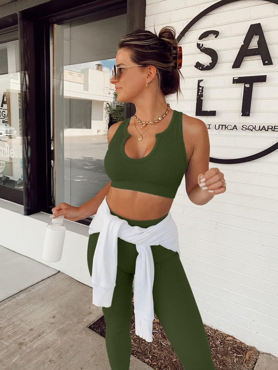 Chic Seamless Ribbed Yoga Set for Women - Crop Tank & High Waist Leggings Ensemble-Slay Eclectic