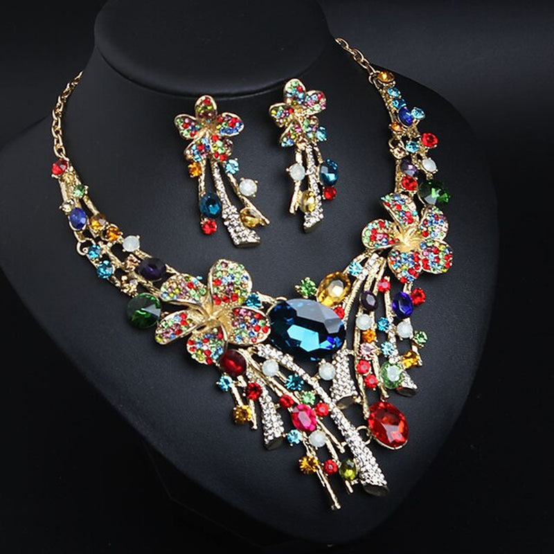 Bridal Jewelry Sets 1 Set Crystal Rhinestone Alloy 1 Necklace Earrings Women'S Statement Colorful Cute Fancy Flower Irregular Jewelry Set for Party Wedding Dress to Impress 2025