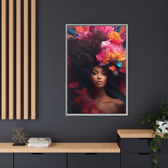 Vibrant Floral Matte Canvas Wall Art Framed Portrait of Beauty AI Art