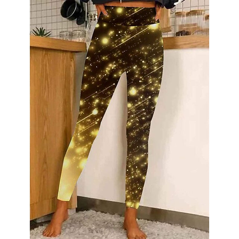 Women‘S Christmas Leggings Stretchy Twinkle Star Moisture Wicking Yoga Fitness Tennis Tights Stretchy Spandex Winter Sports Activewear Cropped Leggings