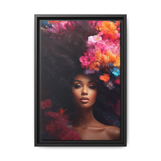 Vibrant Floral Matte Canvas Wall Art Framed Portrait of Beauty AI Art