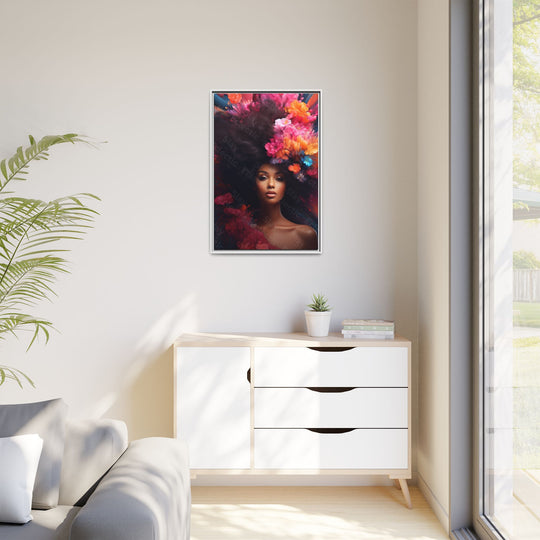 Vibrant Floral Matte Canvas Wall Art Framed Portrait of Beauty AI Art