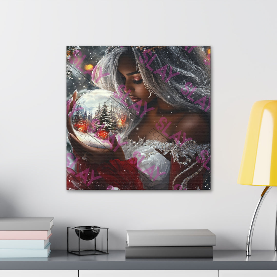 Woman Holding Snow Globe - Original AI Wall Art, Christmas Wall Art for Mom, Beautiful Christmas Gift