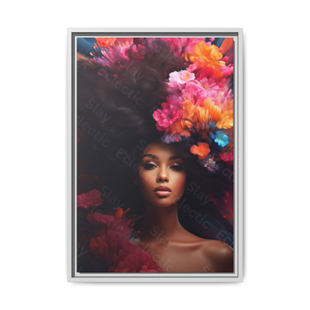 Vibrant Floral Matte Canvas Wall Art Framed Portrait of Beauty AI Art