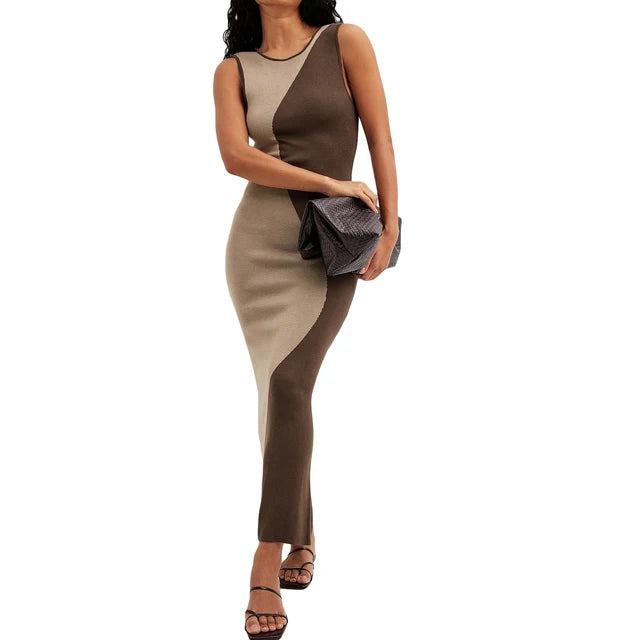 Bolt Sleevelss Bodycon Maxi Dress - Brown