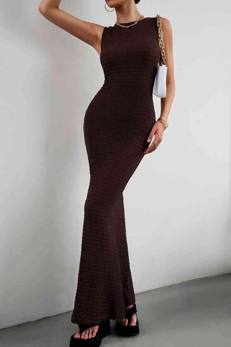 Fishtail Bodycon Maxi Dress - Brown