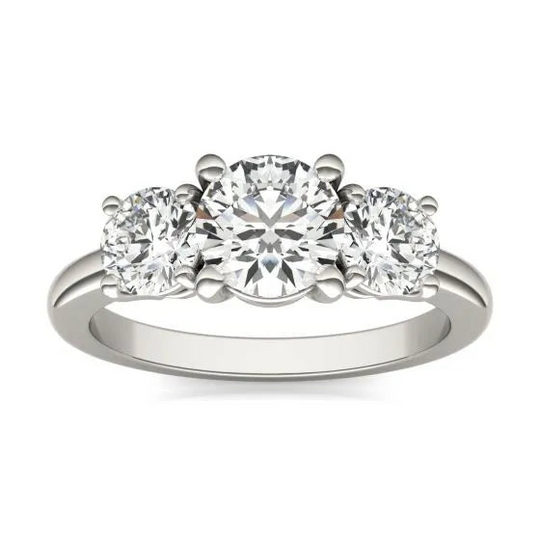 Timeless Elegance: 2 CTW Three-Stone Round Lab Grown Diamond Engagement Ring in 14K White Gold