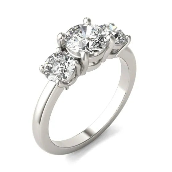 Timeless Elegance: 2 CTW Three-Stone Round Lab Grown Diamond Engagement Ring in 14K White Gold