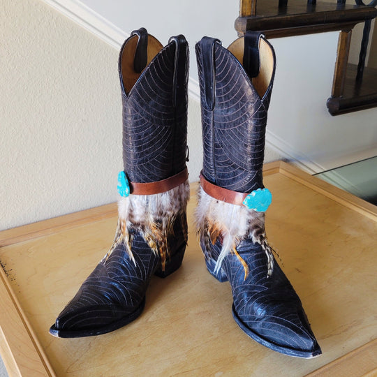 Boho Western Boot Wrap Cuff w/ Feathers & Turquoise 500f-3