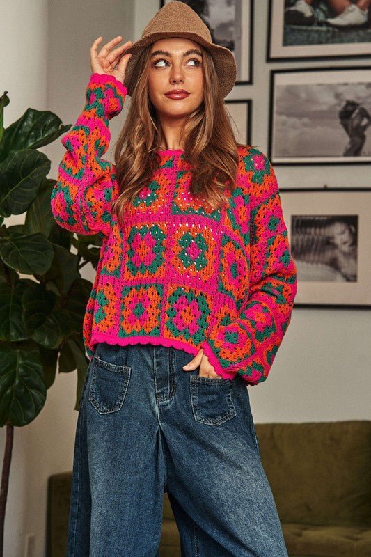 Bohemian Crochet Patchwork Pullover Sweater Top-Slay Eclectic