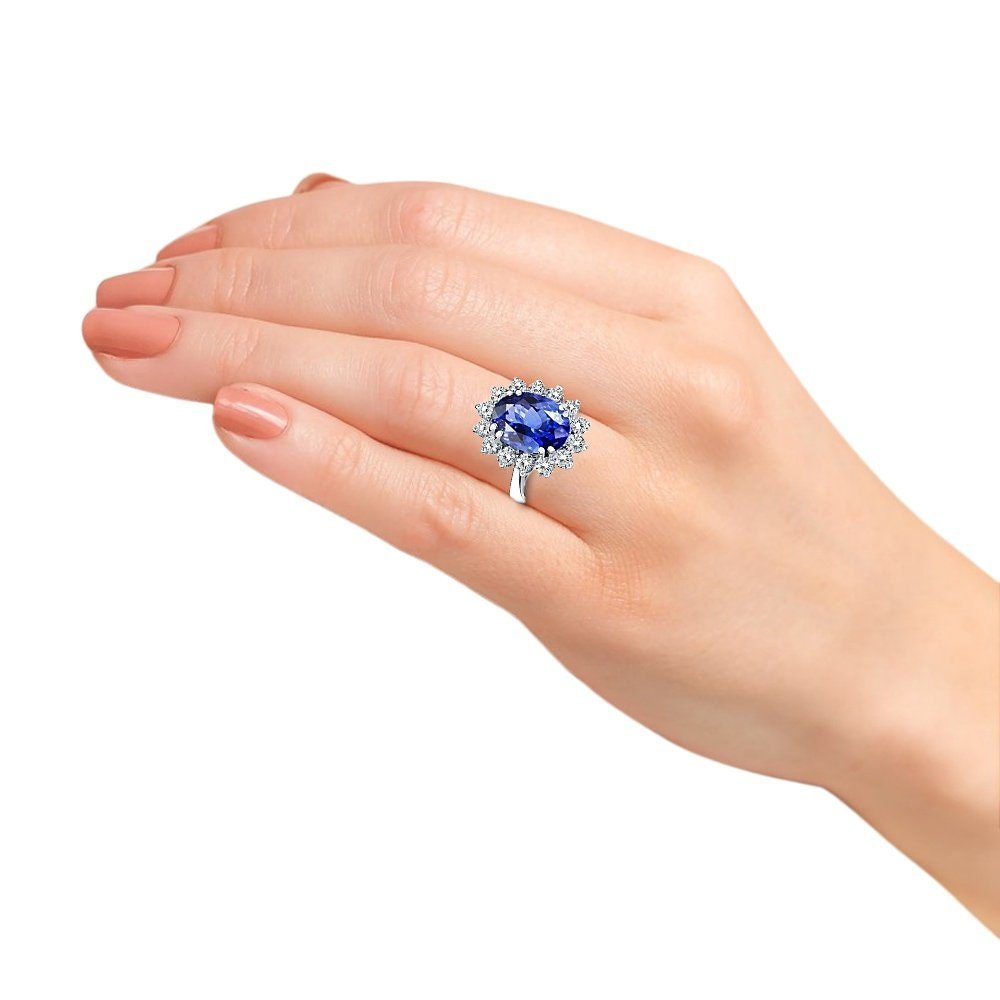 Regal Elegance: 3.00ct Princess Diana Inspired Lab Grown Sapphire & Diamond Ring in 14K White Gold