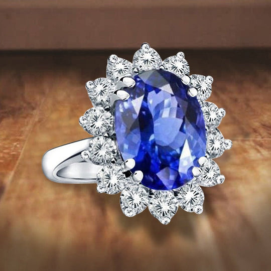 Rings - Regal Elegance: 3.00ct Princess Diana Inspired Lab Grown Sapphire & Diamond Ring In 14K White Gold