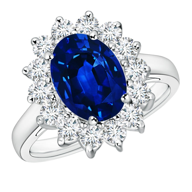 Regal Elegance: 3.00ct Princess Diana Inspired Lab Grown Sapphire & Diamond Ring In 14K White Gold