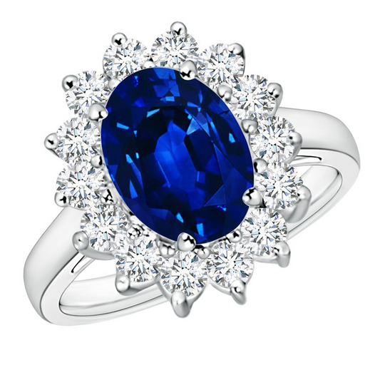 Regal Elegance: 3.00ct Princess Diana Inspired Lab Grown Sapphire & Diamond Ring in 14K White Gold