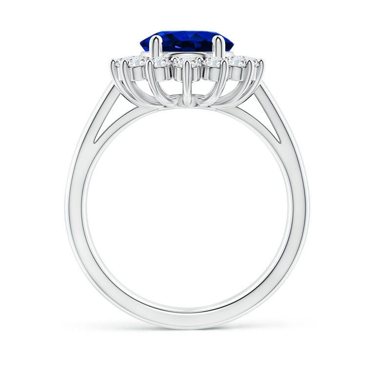 Rings - Regal Elegance: 3.00ct Princess Diana Inspired Lab Grown Sapphire & Diamond Ring In 14K White Gold