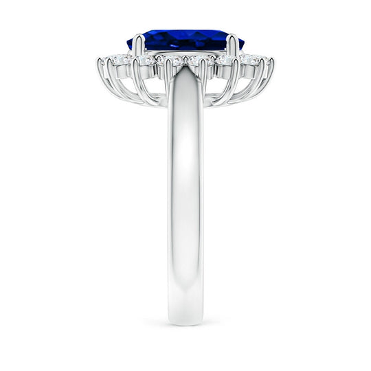 Rings - Regal Elegance: 3.00ct Princess Diana Inspired Lab Grown Sapphire & Diamond Ring In 14K White Gold