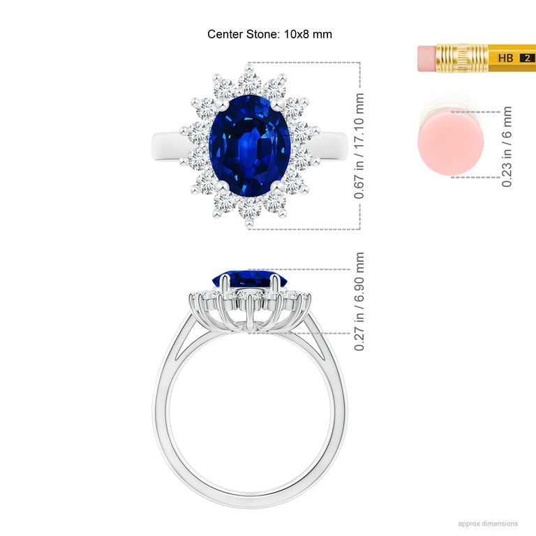 Rings - Regal Elegance: 3.00ct Princess Diana Inspired Lab Grown Sapphire & Diamond Ring In 14K White Gold