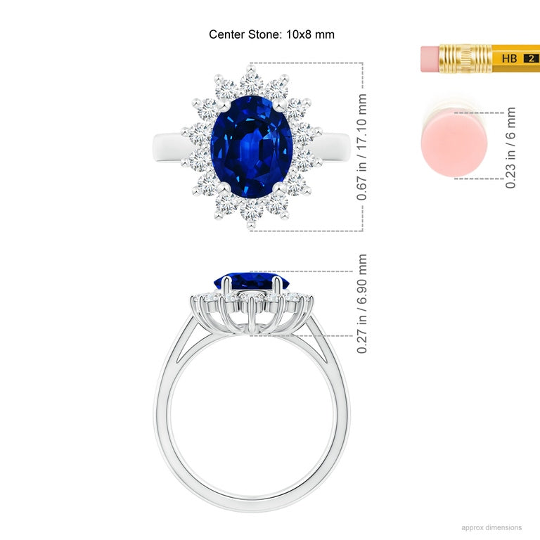 Regal Elegance: 3.00ct Princess Diana Inspired Lab Grown Sapphire & Diamond Ring in 14K White Gold