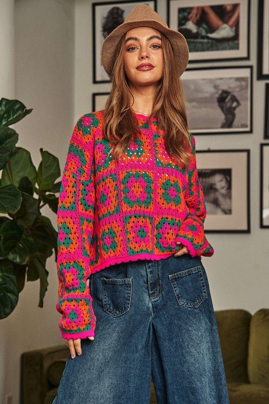 Bohemian Crochet Patchwork Pullover Sweater Top-Slay Eclectic