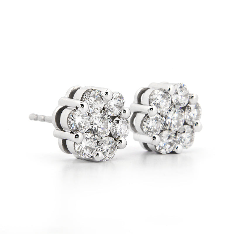 Stunning 2.00ctw Floral Cluster Lab Diamond Studs In 14kt White Gold