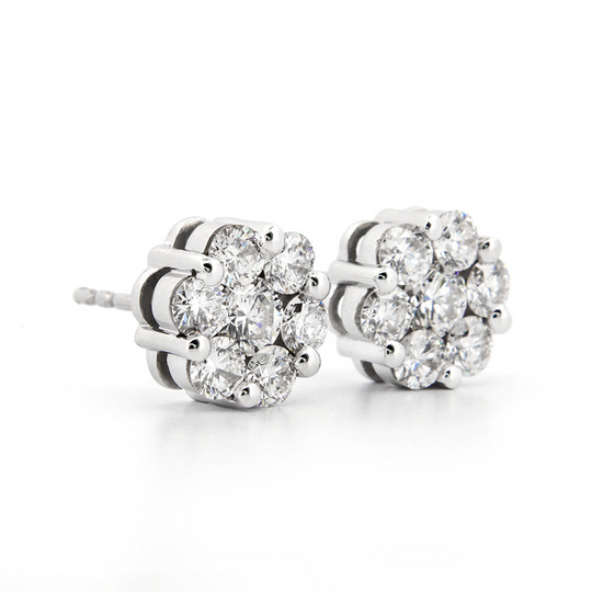 Stunning 2.00ctw Floral Cluster Lab Diamond Studs in 14kt White Gold