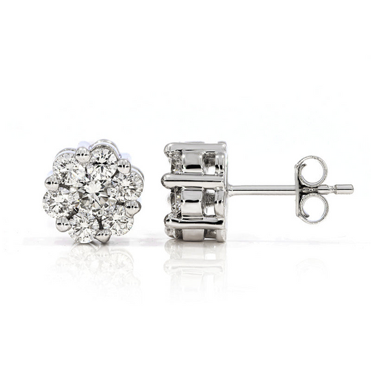 Stunning 2.00ctw Floral Cluster Lab Diamond Studs in 14kt White Gold