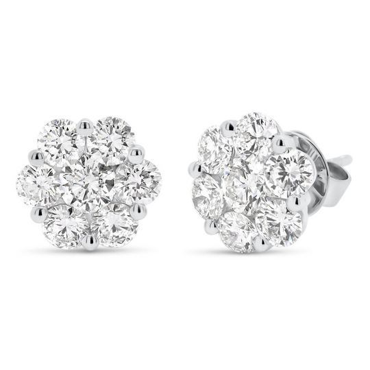 Stunning 2.00ctw Floral Cluster Lab Diamond Studs in 14kt White Gold