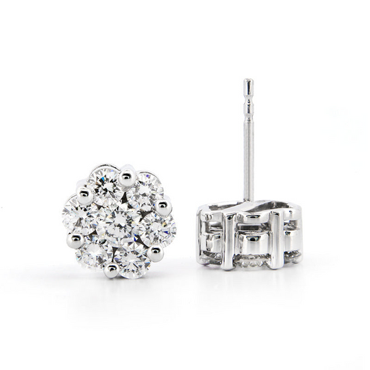 Stunning 2.00ctw Floral Cluster Lab Diamond Studs in 14kt White Gold