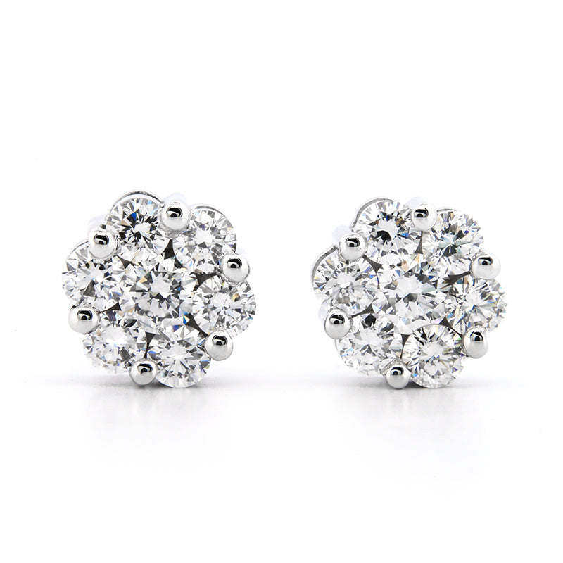 Stunning 2.00ctw Floral Cluster Lab Diamond Studs in 14kt White Gold