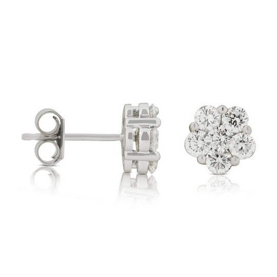 Stunning 2.00ctw Floral Cluster Lab Diamond Studs in 14kt White Gold