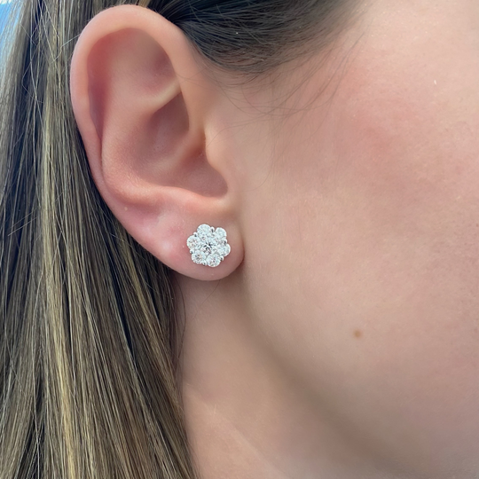 Stunning 2.00ctw Floral Cluster Lab Diamond Studs in 14kt White Gold