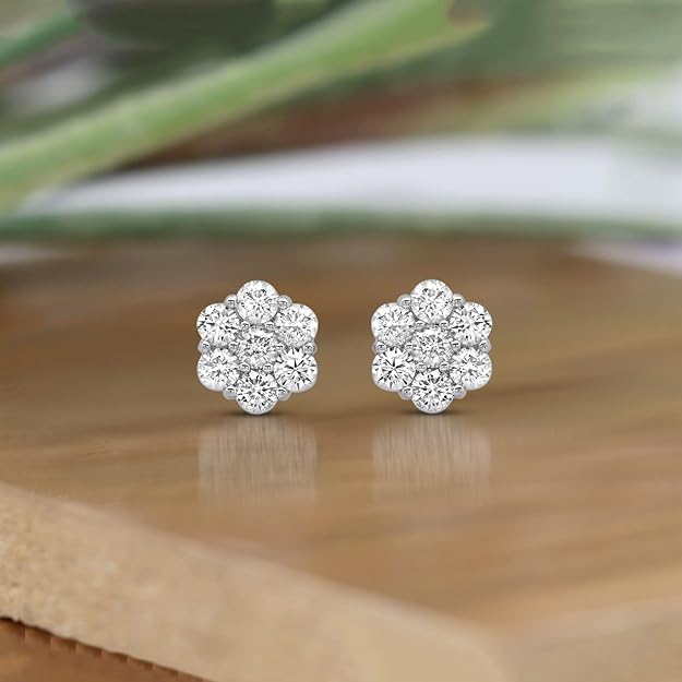 Stunning 2.00ctw Floral Cluster Lab Diamond Studs in 14kt White Gold