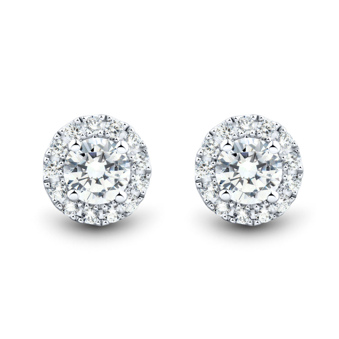 Ethical Elegance: 1 CTW AGI Certified Lab Grown Diamond Halo Stud Earrings In 14K White Gold