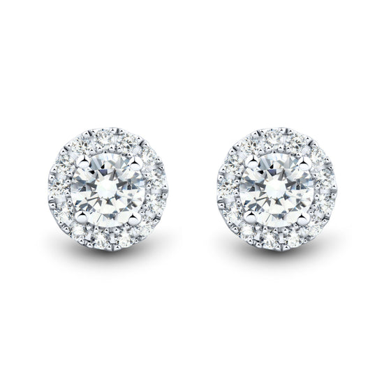 Ethical Elegance: 1 CTW AGI Certified Lab Grown Diamond Halo Stud Earrings in 14K White Gold-Slay Eclectic