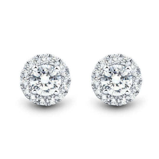 Ethical Elegance: 1 CTW AGI Certified Lab Grown Diamond Halo Stud Earrings in 14K White Gold