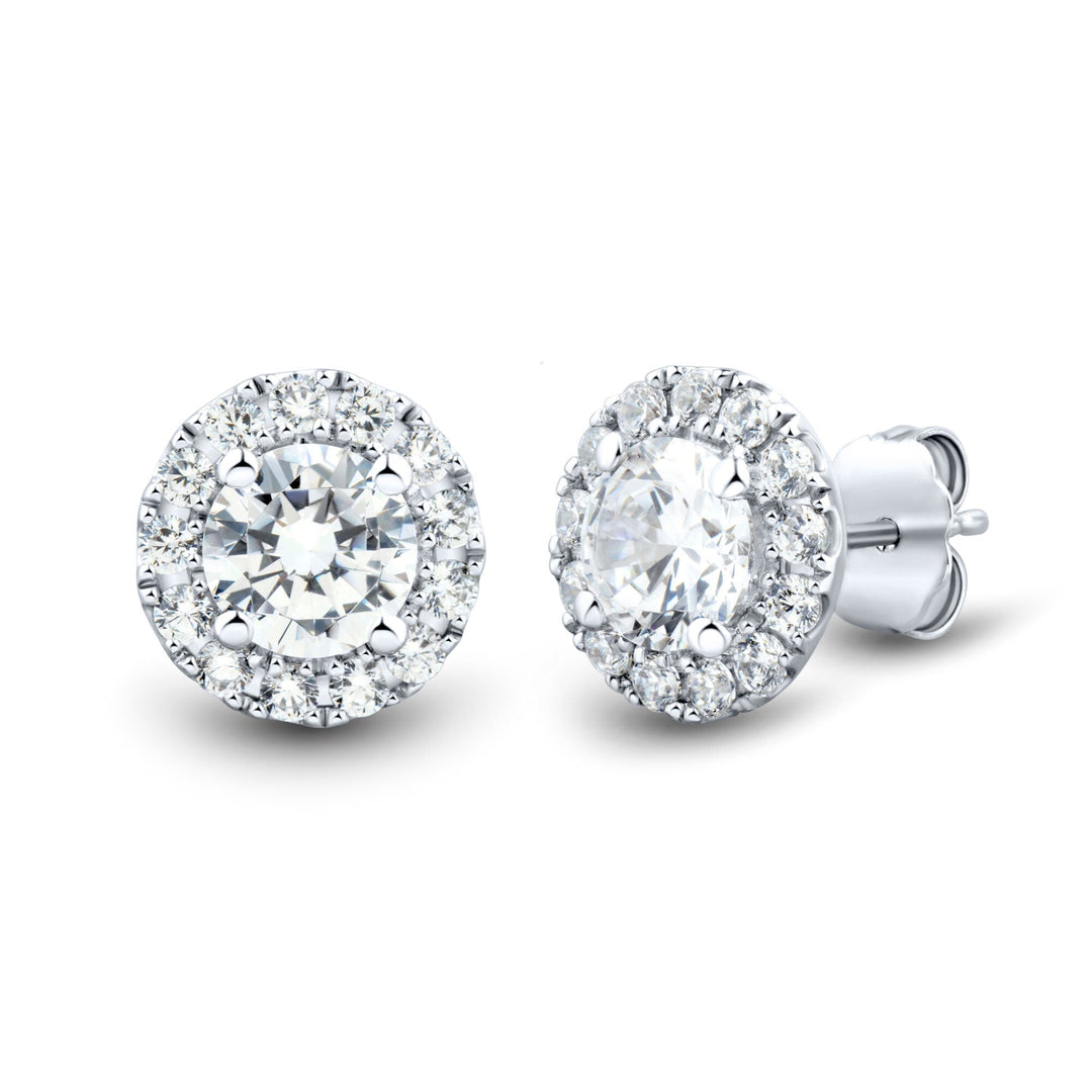 Ethical Elegance: 1 CTW AGI Certified Lab Grown Diamond Halo Stud Earrings in 14K White Gold-Slay Eclectic