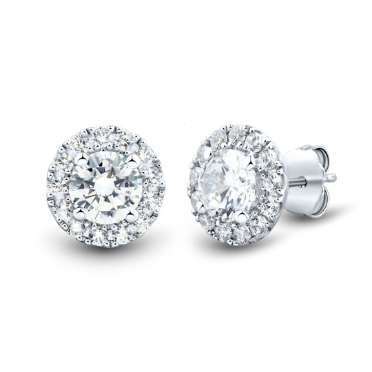 Ethical Elegance: 1 CTW AGI Certified Lab Grown Diamond Halo Stud Earrings in 14K White Gold