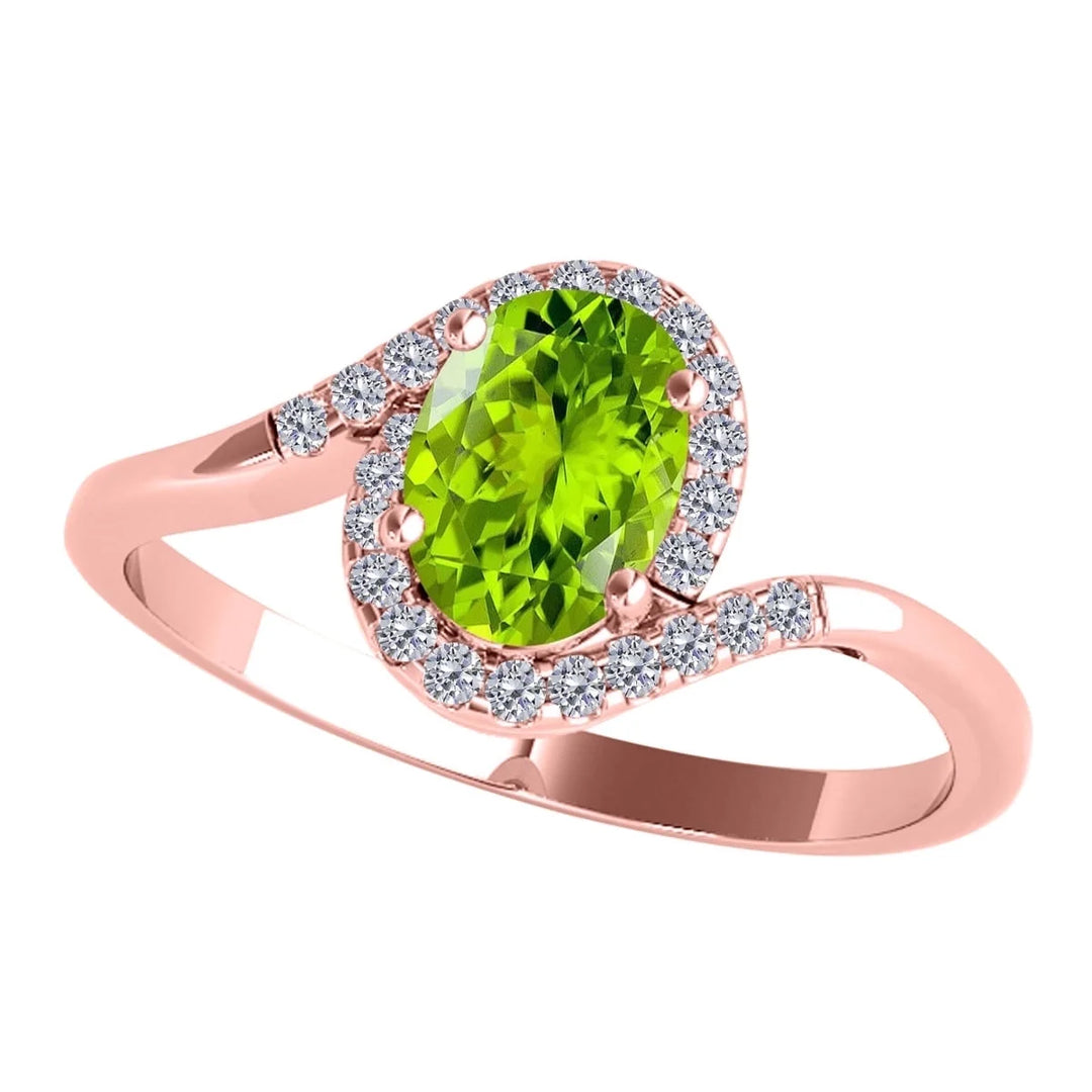 Stunning 1.00 Carat Peridot Halo Diamond Engagement Ring in 14K Rose Gold-Slay Eclectic