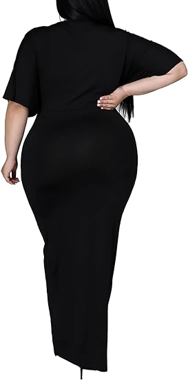 Plus Size Maxi Wedding Guest Party Dress - Black