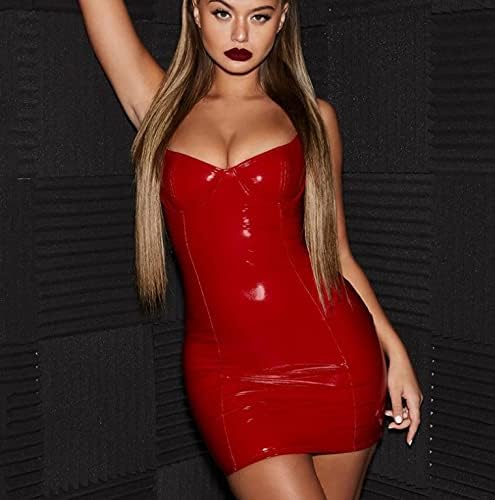 Shiny Faux Leather Bodycon Club Mini Dress - Red