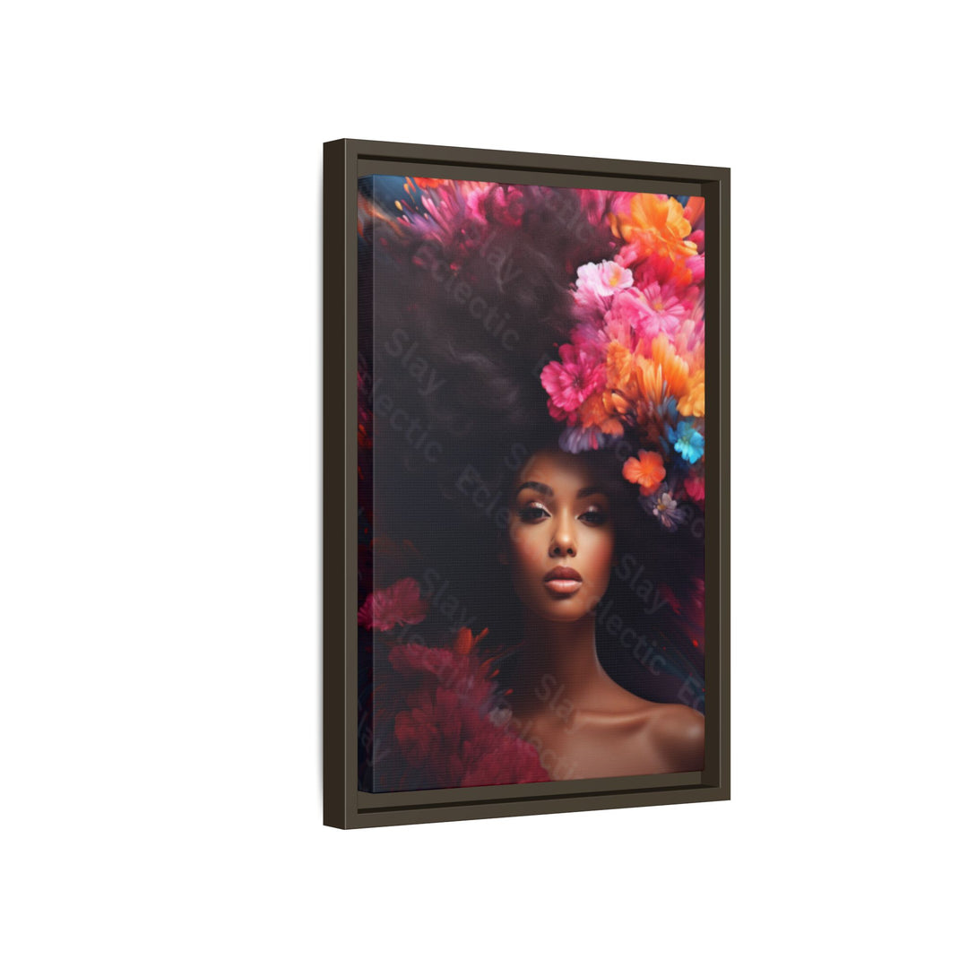 Vibrant Floral Matte Canvas Wall Art Framed Portrait of Beauty AI Art