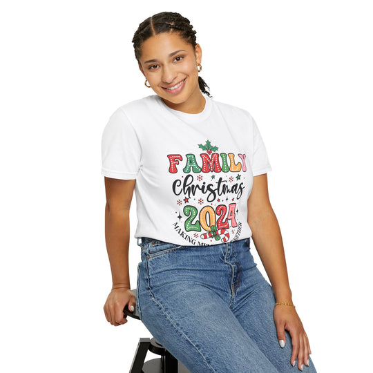 Cherished Moments Family Christmas 2024 Tee - Cozy Unisex Garment-Dyed Style