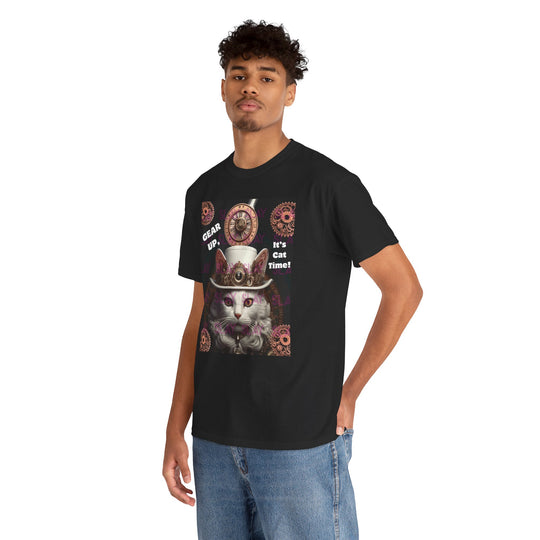 Whimsical Steampunk Cat Graphic Tee - A Purrfect Fit for Cat Lovers!