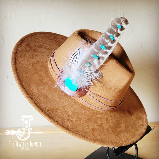 Turquoise Accent Turkey Feather Hat Band + Choice of Hat 986j-1