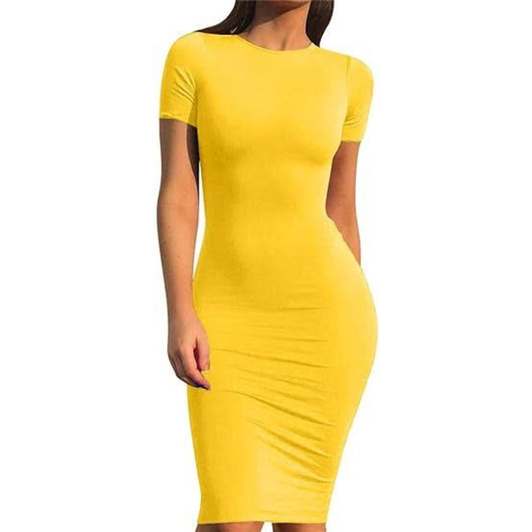 Casual Pencil Bodycon Midi Club Dress - Yellow