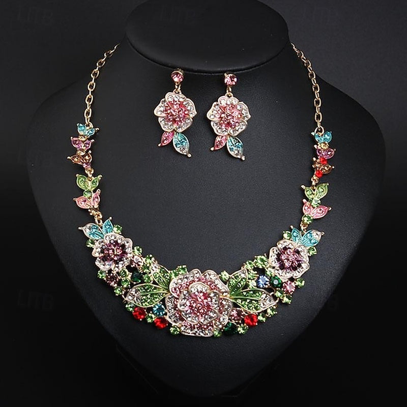 Jewelry Set 3Pcs Rhinestone Alloy Earrings Necklace Women'S Elegant Vintage Stylish Geometrical Geometric Jewelry Set for Wedding Party Wedding Guest