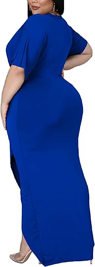 Plus Size Maxi Wedding Guest Party Dress - Blue