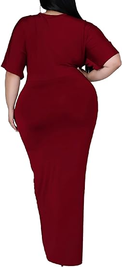 Plus Size Maxi Wedding Guest Party Dress - Red