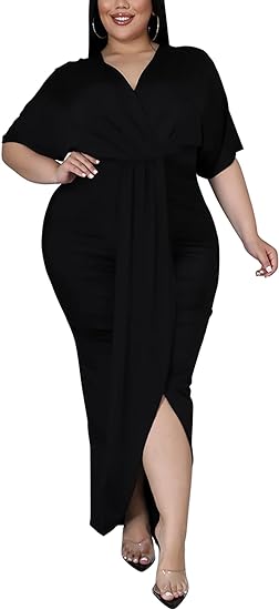 Plus Size Maxi Wedding Guest Party Dress - Black